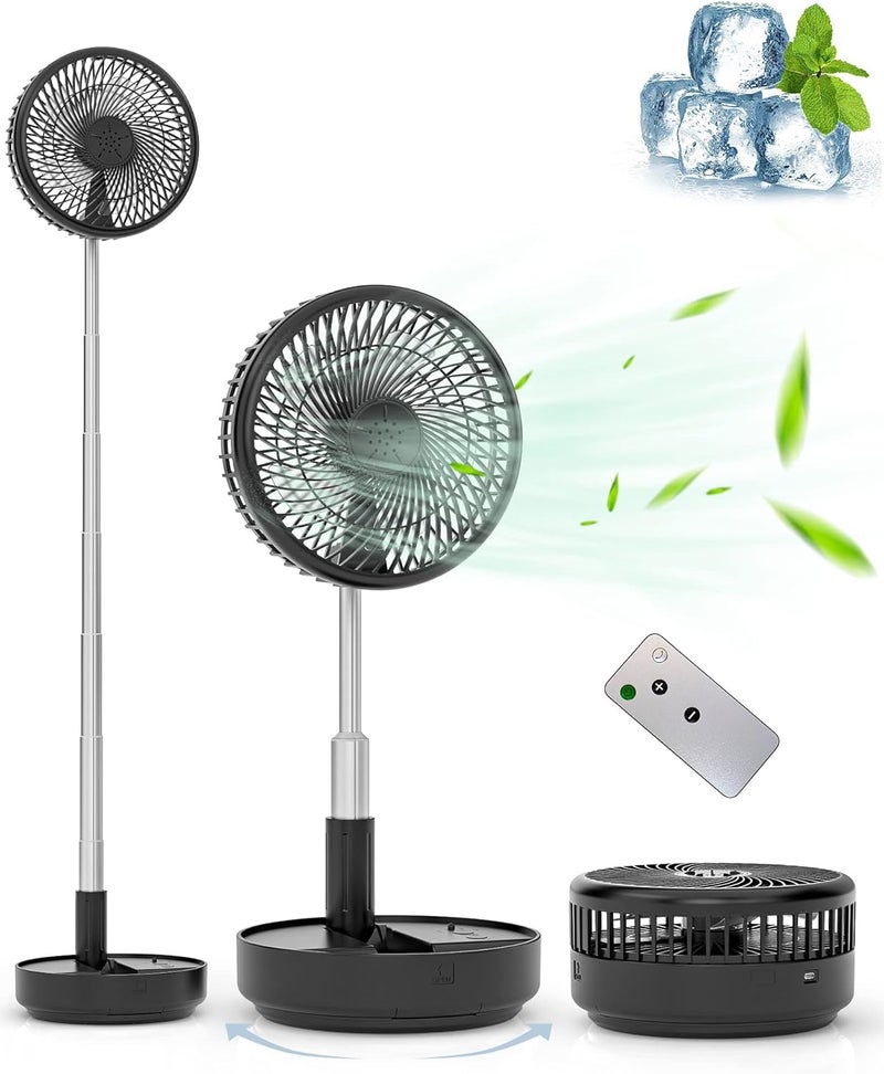 Primevolve Portable Oscillating Standing Fan,Rechargeable Battery Operated USB Floor Table Desk Fan with Remote, Bedroom Camping Travel Fans Black 7.7" - Image 1